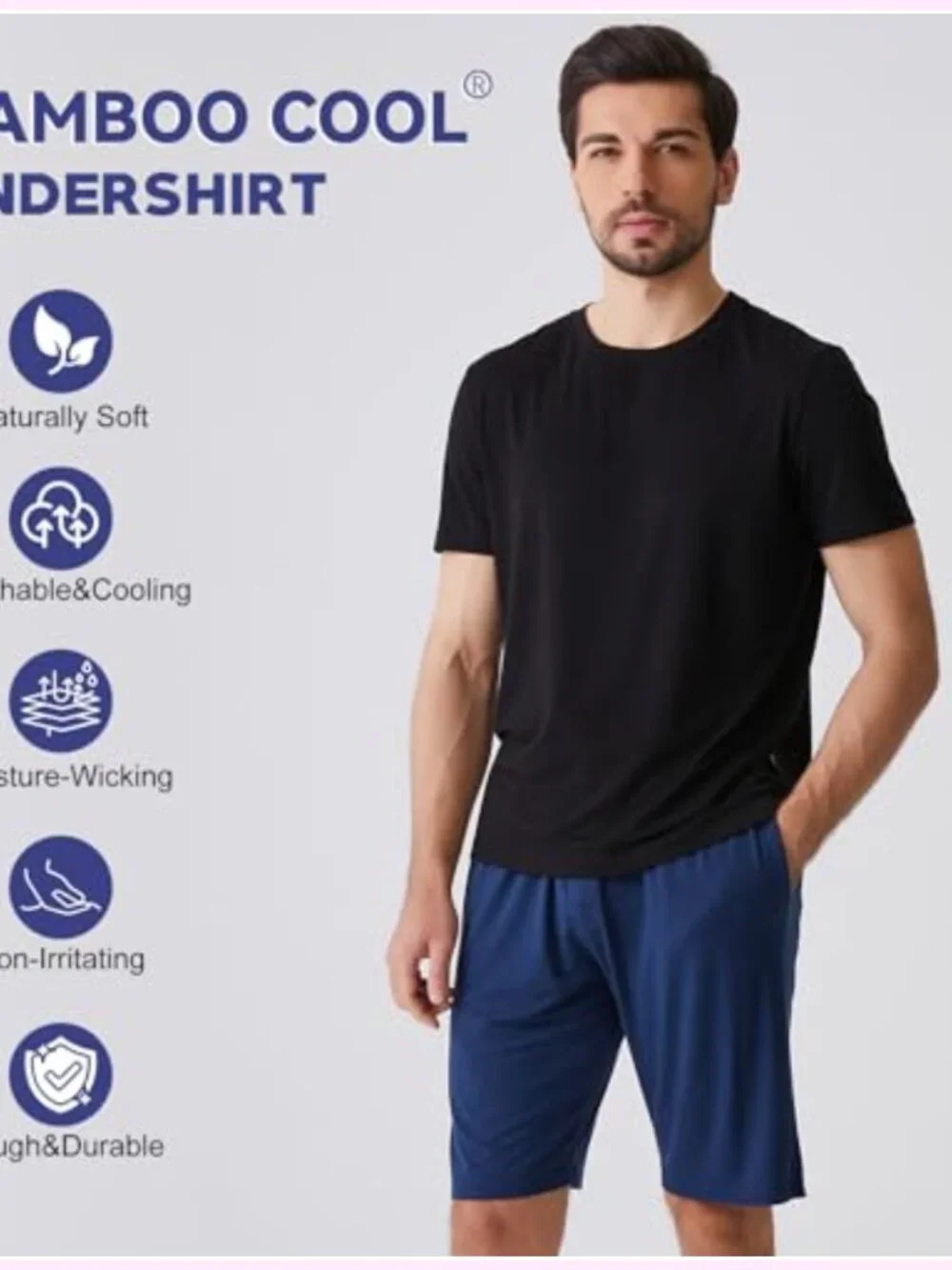 3 Pack Mens Bamboo Undershirts Crew Neck Short Sleeve Moisture Wicking Tagless